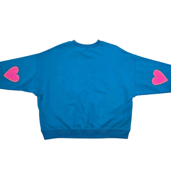 Natural Life Loved Embroidered Crewneck Sweatshirt Medium Teal Pink Hearts Boho - Picture 6 of 8